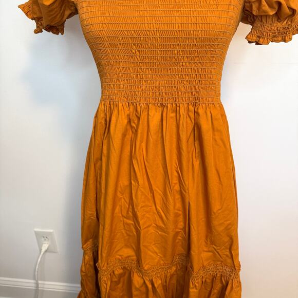 Anthropologie O.P.T. Daphne Smocked Tiered Maxi Dress In Marigold Size Large New - Picture 4 of 16